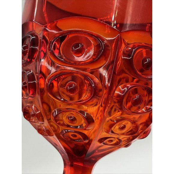 Viking Glass Yesteryear Bullseye Red Amberina Chalice Footed Bowl 8.75" - Picture 8 of 9